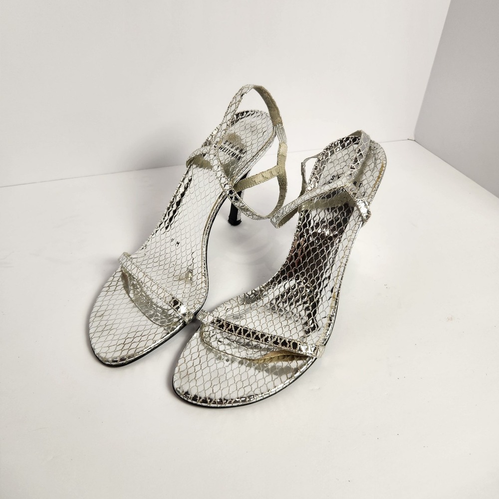 Stuart Weitzman Women's Classy Elegant Stiletto Strappy‎ Sandals Silver Size 9M